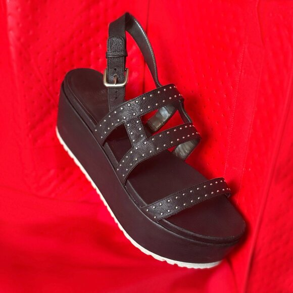 Stuart Weitzman Black Studded Leather Platform Sandals (Size W US 9) - Picture 1 of 5
